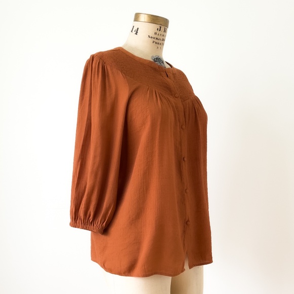 Burnt Orange Boho Chic Peasant Blouse - Size Large - Smock Top in Rust - Picture 3 of 7